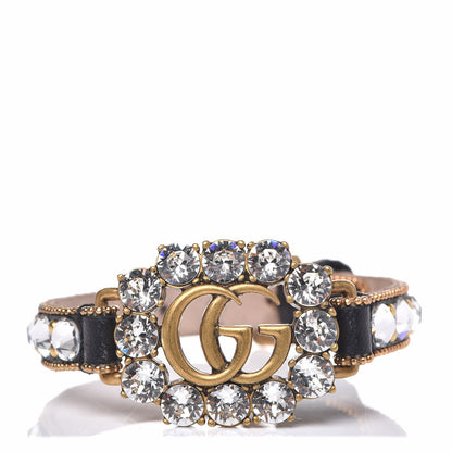 Gucci Metal Calfskin Crystal Double G Bracelet Black 1 of 7