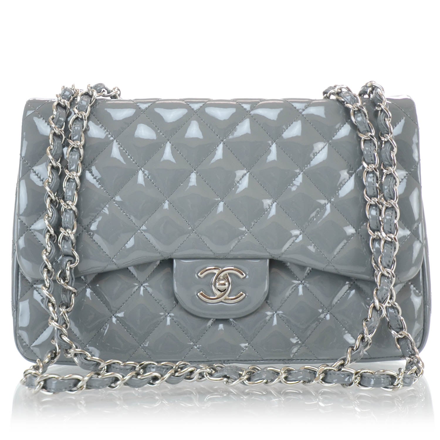 Chanel Patent Quilted Jumbo Flap Bag Grey 1 of 12