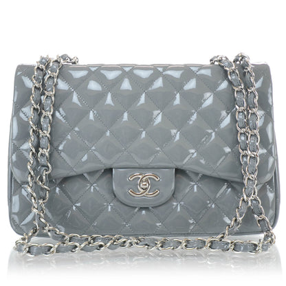 Chanel Patent Quilted Jumbo Flap Bag Grey 1 of 12