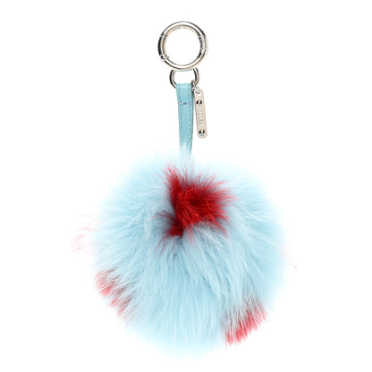 Fendi Fox Fur Polka Dot Pom Pom Bag Charm Light Blue Red 1 of 4