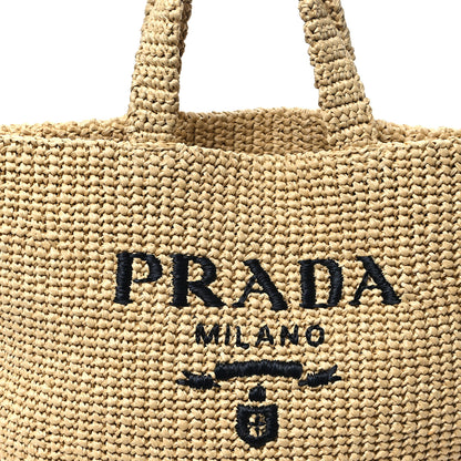 Prada Yarn Raffia Effect Crochet Embroidered Logo Tote Naturale 7 of 11