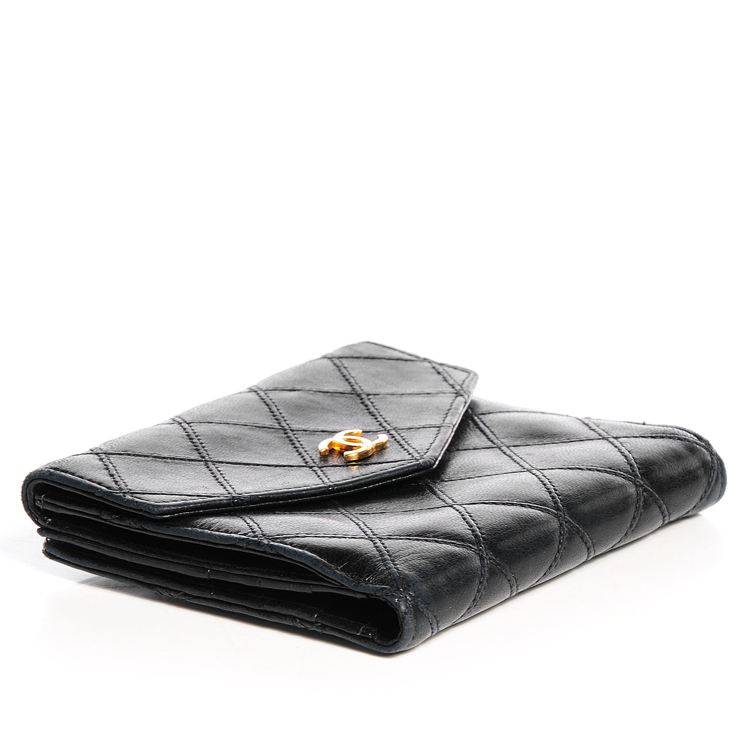 Chanel Calfskin Diamond Stitched Compact Wallet Black 4 of 8