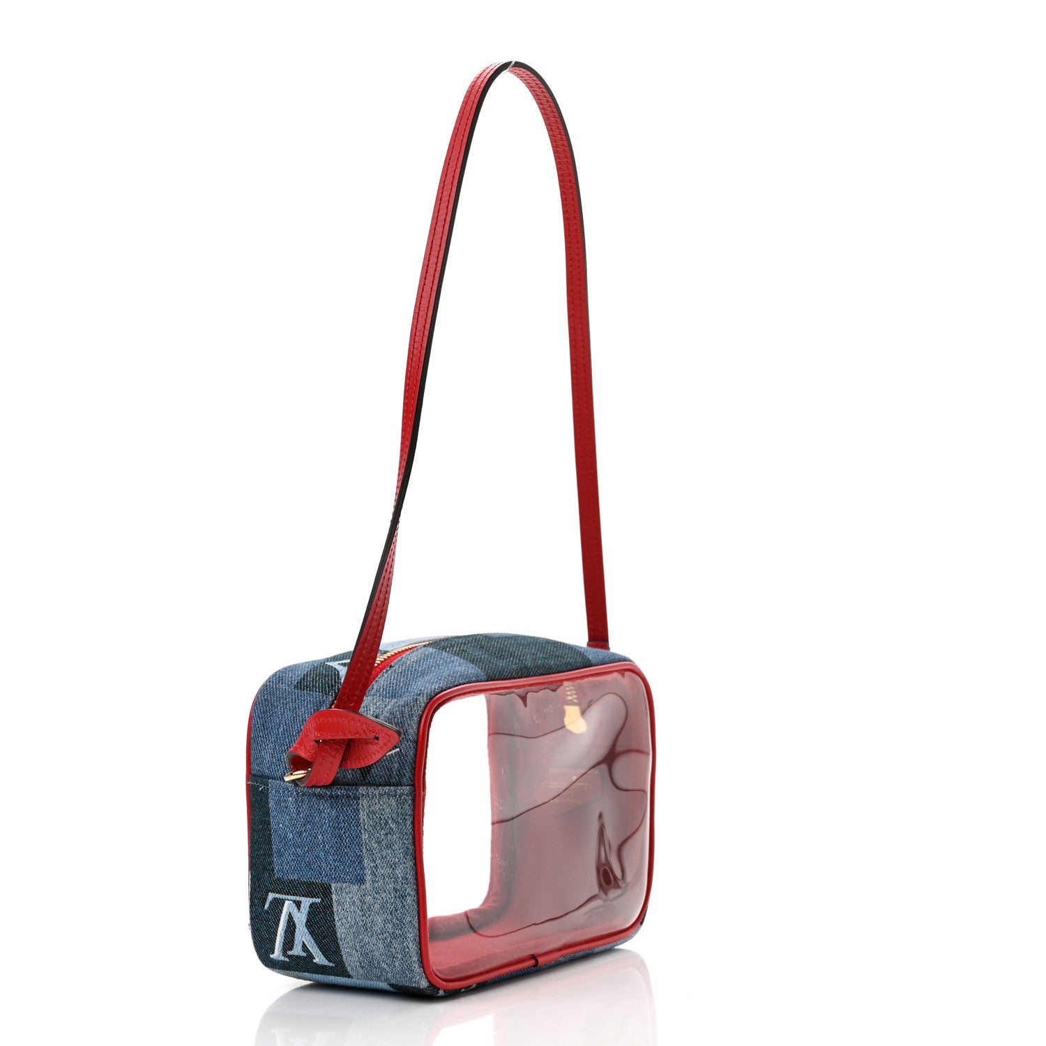 Louis Vuitton Denim Damier Monogram Patchwork PVC Beach Pouch Blue Rouge 3 of 10