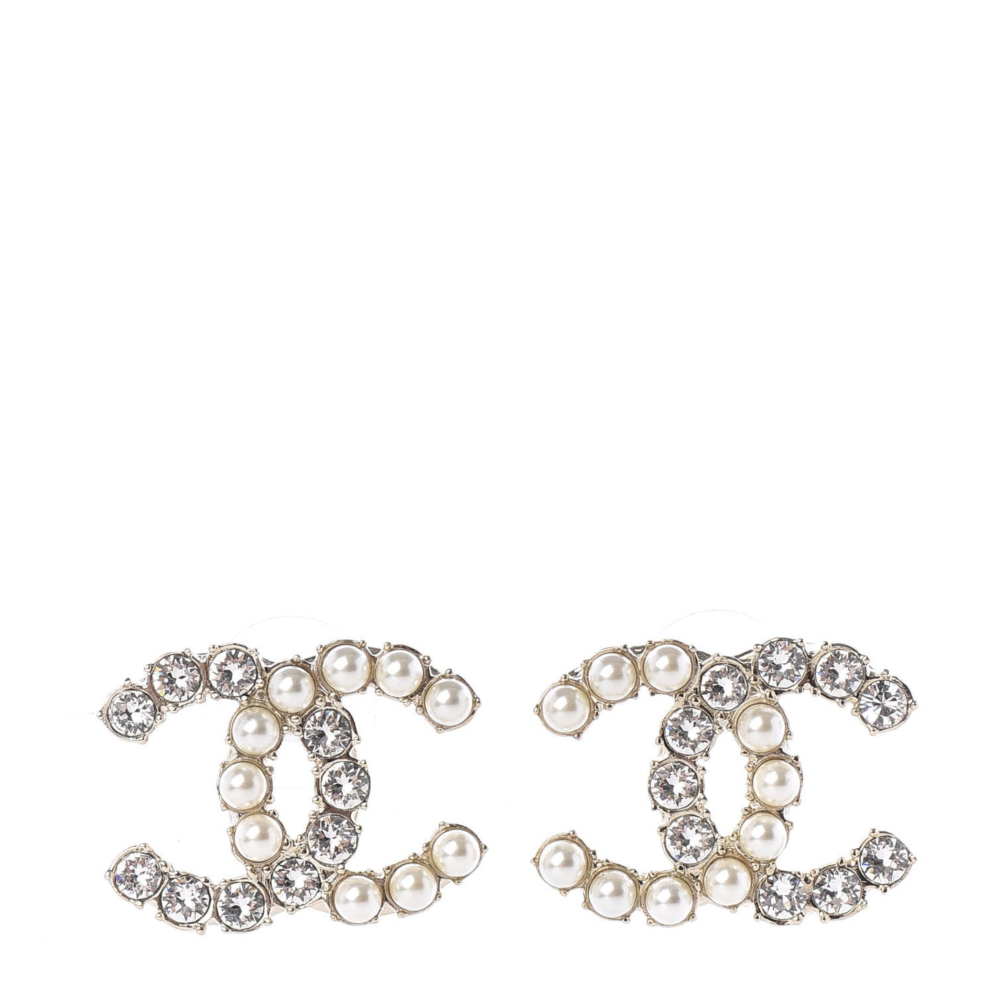 Crystal Pearl CC Dazzling Domino Earrings Gold