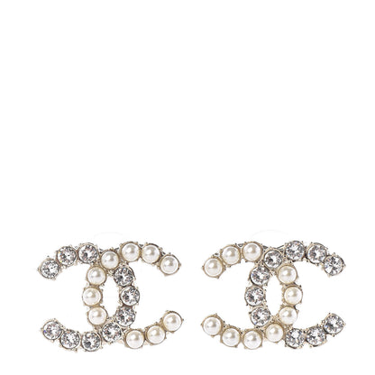 Chanel Crystal Pearl CC Dazzling Domino Earrings Gold 1 of 5