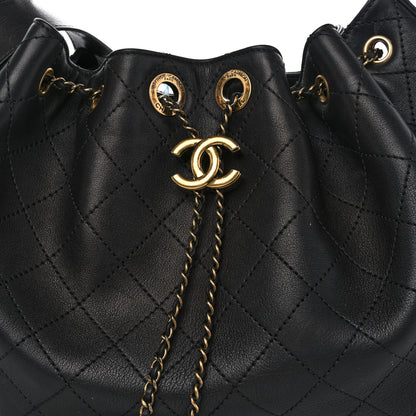 Chanel Calfskin Stitched Small Paris Rome Drawstring CC Bag Black 8 of 11