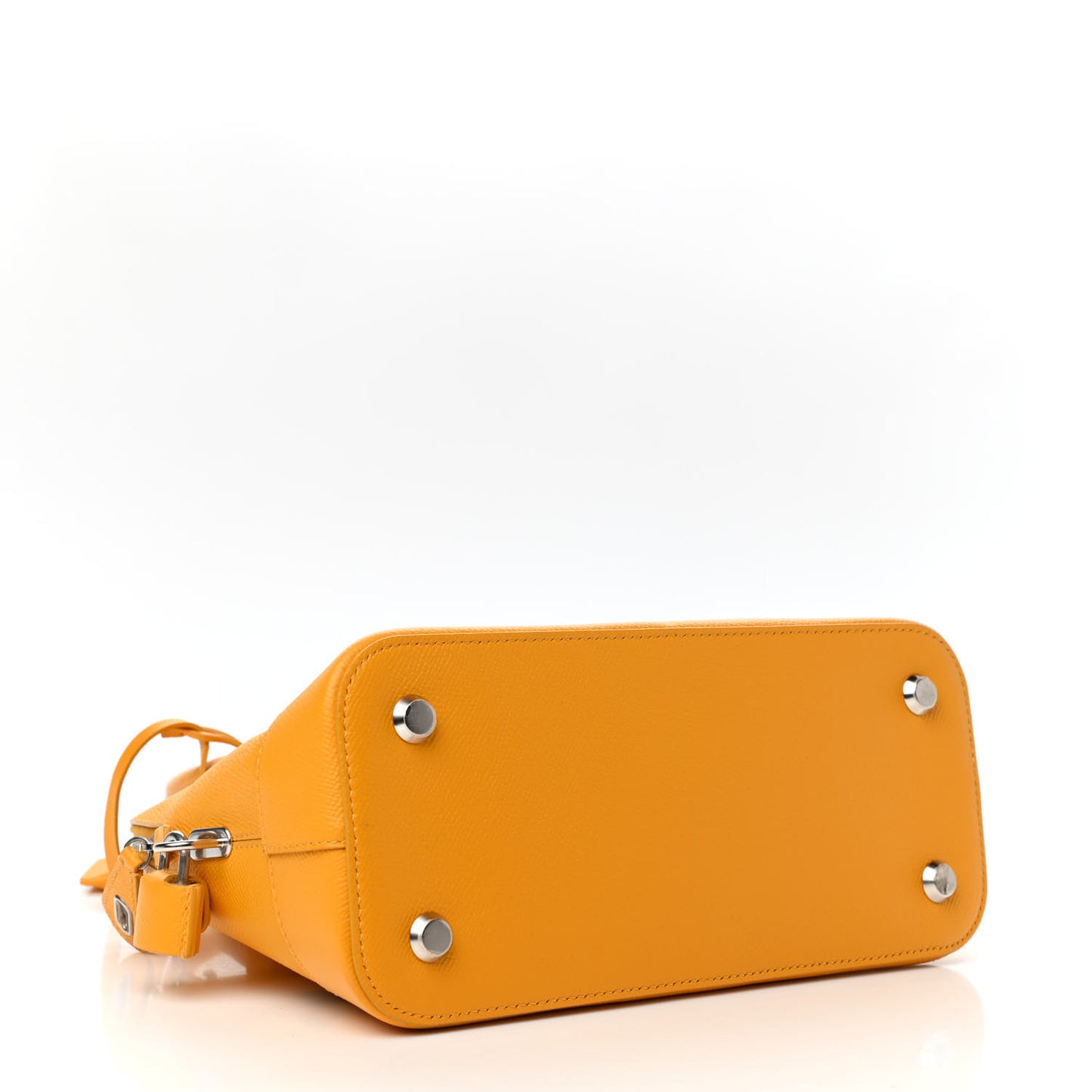 Signature Grained Calfskin Logo S Ville Top Handle Bag Yellow Black