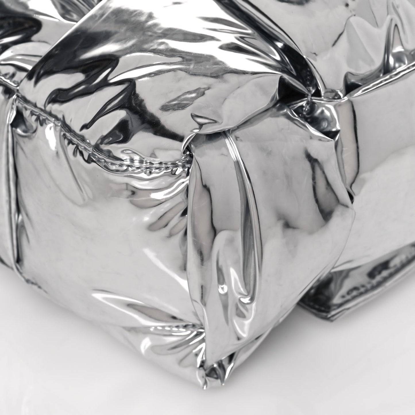 Metallic Calfskin Maxi Intrecciato Padded Cassette Crossbody Bag Silver