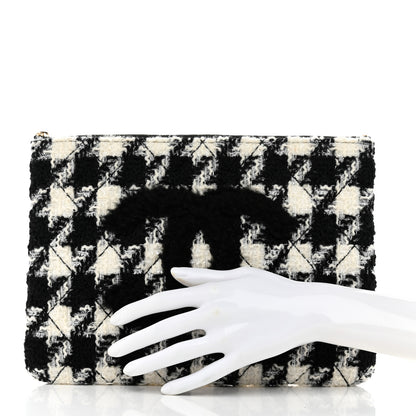 Chanel Tweed Shearling Quilted Chanel Cosmetic Pouch White Black 2 of 9
