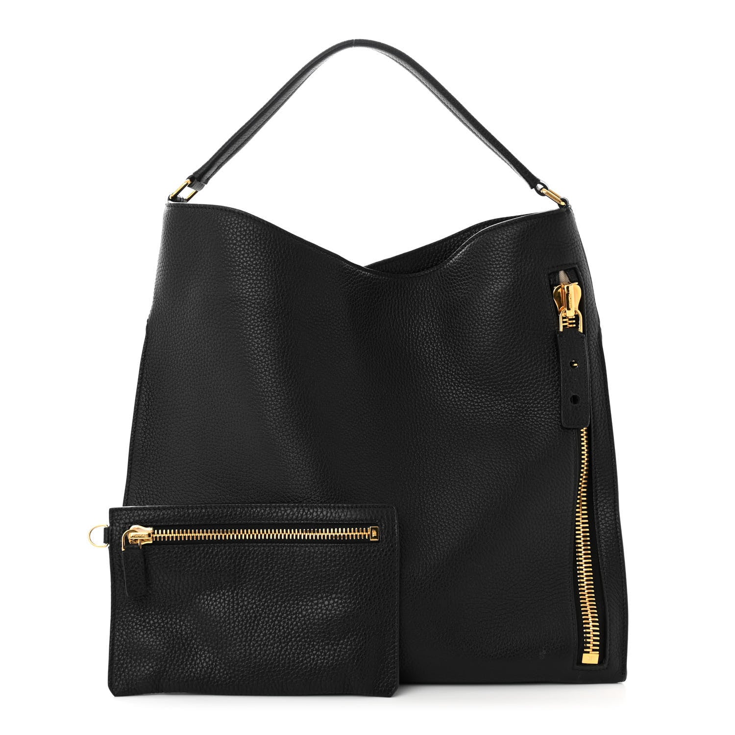 Tom Ford Pebbled Calfskin Small Alix Padlock Zip Hobo Bag Black 3 of 16