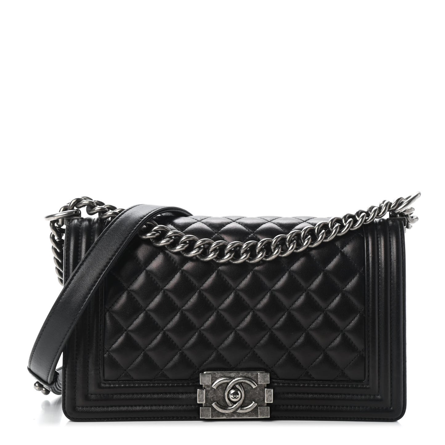 Lambskin Quilted Medium Boy Flap Black