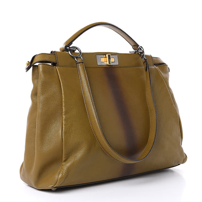 Fendi Goatskin Calf Hair Leopard Print Large Peekaboo Iconic Satchel Green 3 of 15
