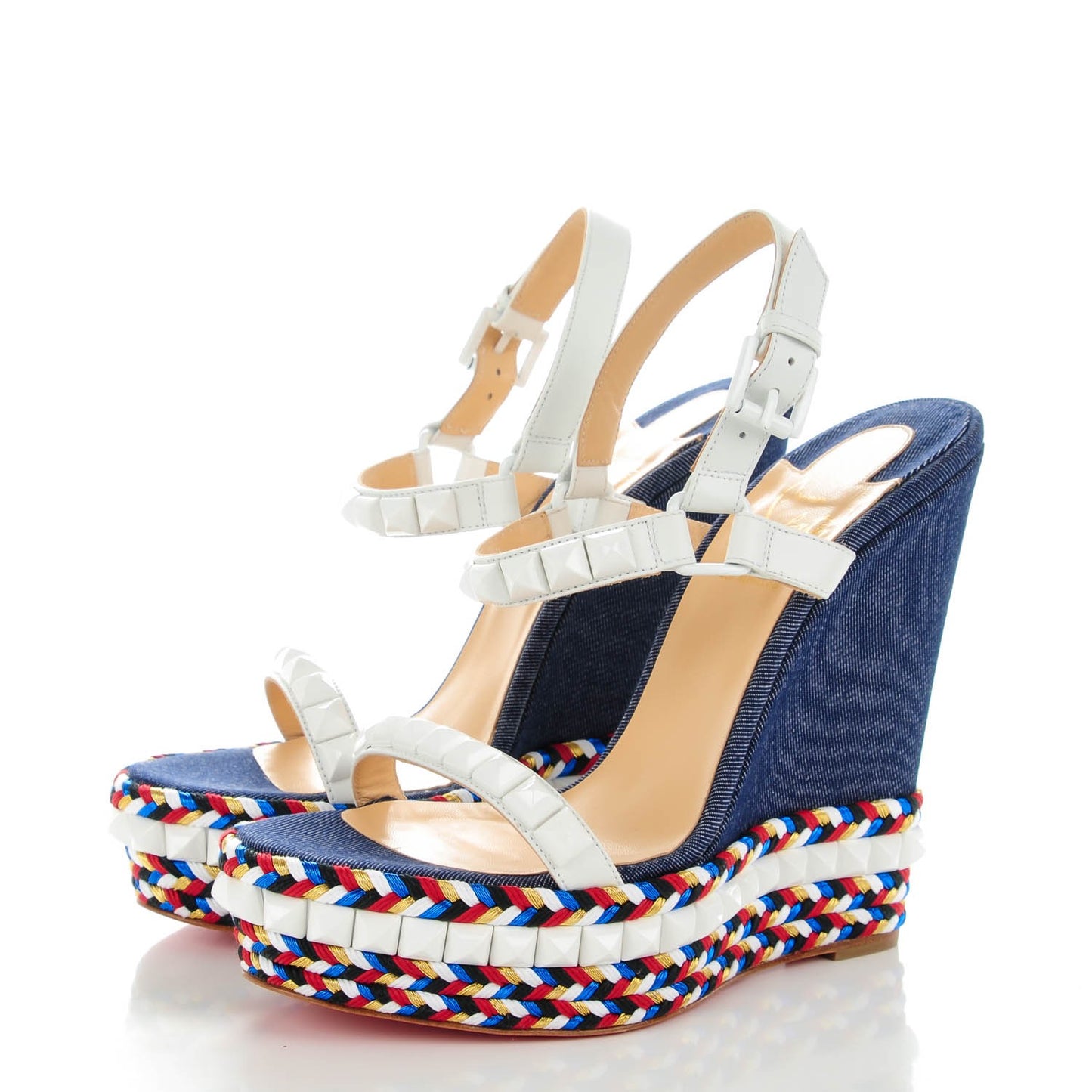 Calfskin Rope Denim Cataclou 140 Wedge Sandals 39 White Blue