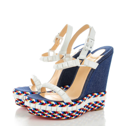 Christian Louboutin Calfskin Rope Denim Cataclou 140 Wedge Sandals 39 White Blue 3 of 8