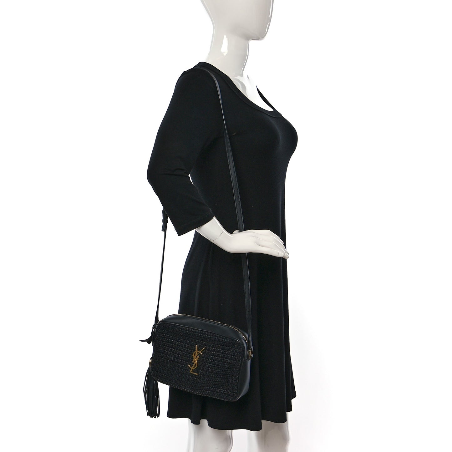 Raffia Canvas Monogram Lou Camera Bag Black
