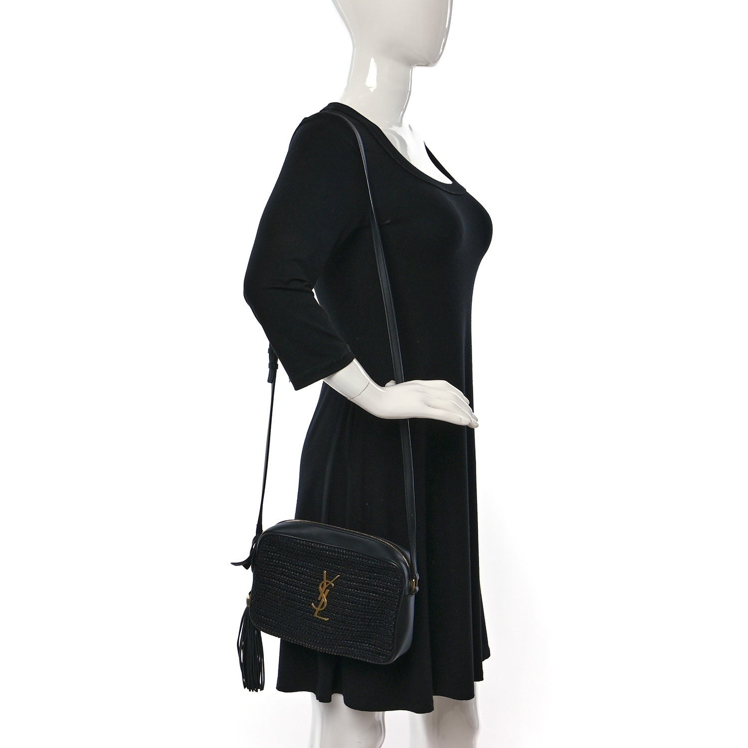 Saint Laurent Raffia Canvas Monogram Lou Camera Bag Black 2 of 10