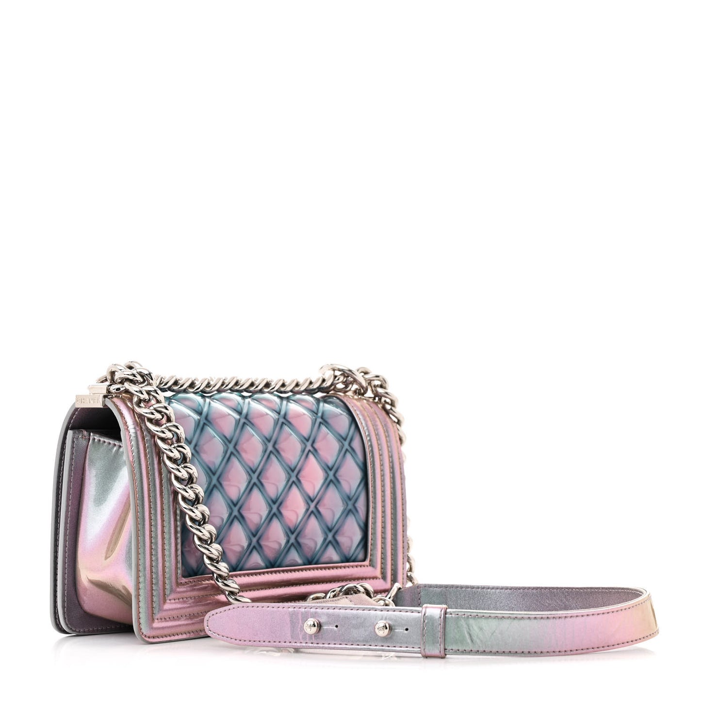 Iridescent Patent Calfskin PVC Quilted Small Boy Flap Light Purple