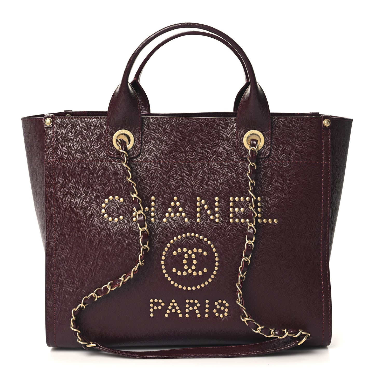 Caviar Small Studded Deauville Tote Burgundy