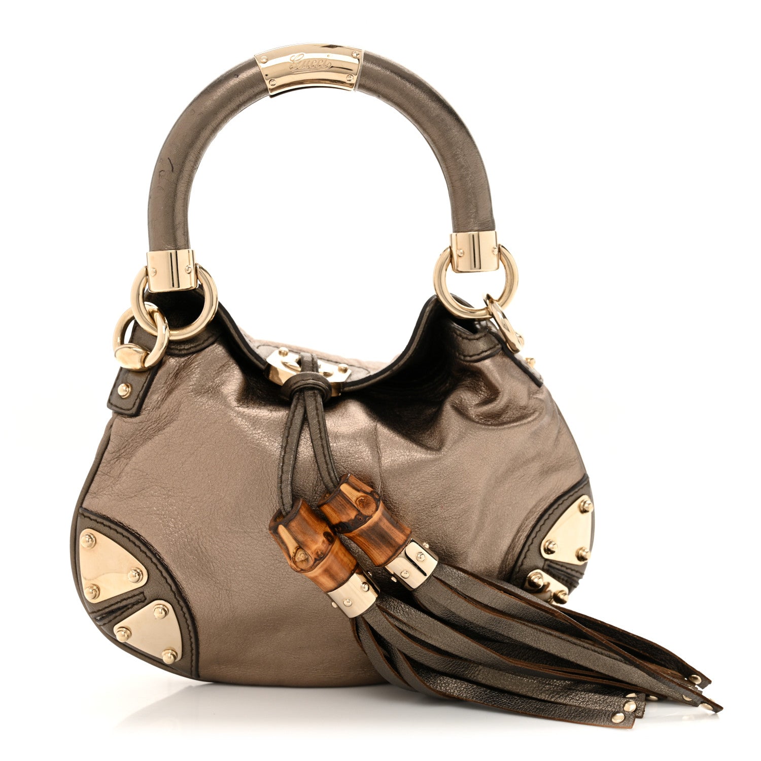 Gucci Metallic Calfskin Mini Indy Top Handle Bag Pewter 1 of 12