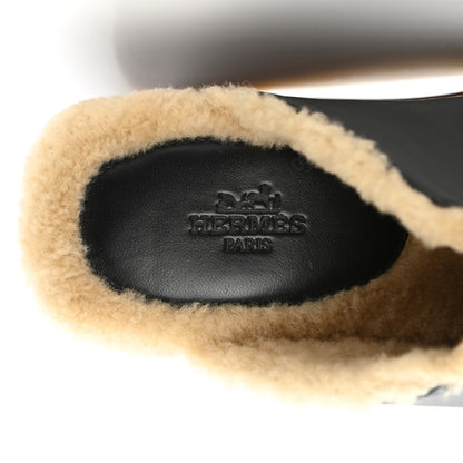 Hermes Calfskin Woolskin Earth Mules 35 Black 7 of 8
