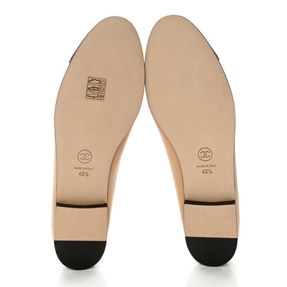 Chanel Lambskin Cap Toe CC Ballerina Flats 40.5 Beige Black 5 of 9
