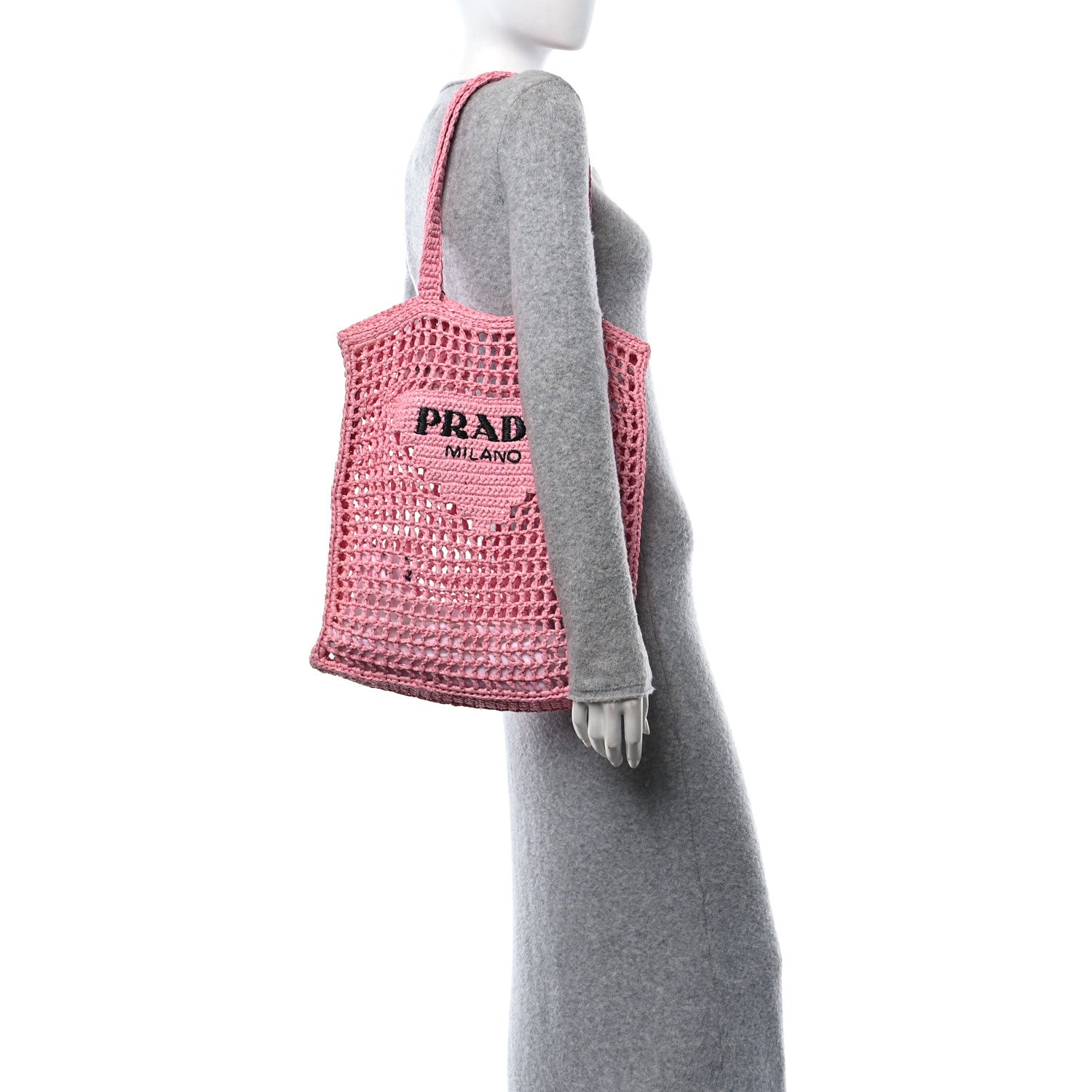 Prada Yarn Raffia Effect Crochet Logo Embroidered Tote Bag Petalo 3 of 9