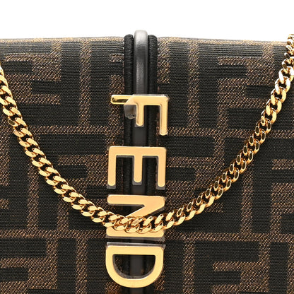 Fendi Fabric Jacquard Vitello Grace FF 1974 Fendigraphy Wallet On Chain Tobacco Moro Ebano 5 of 10