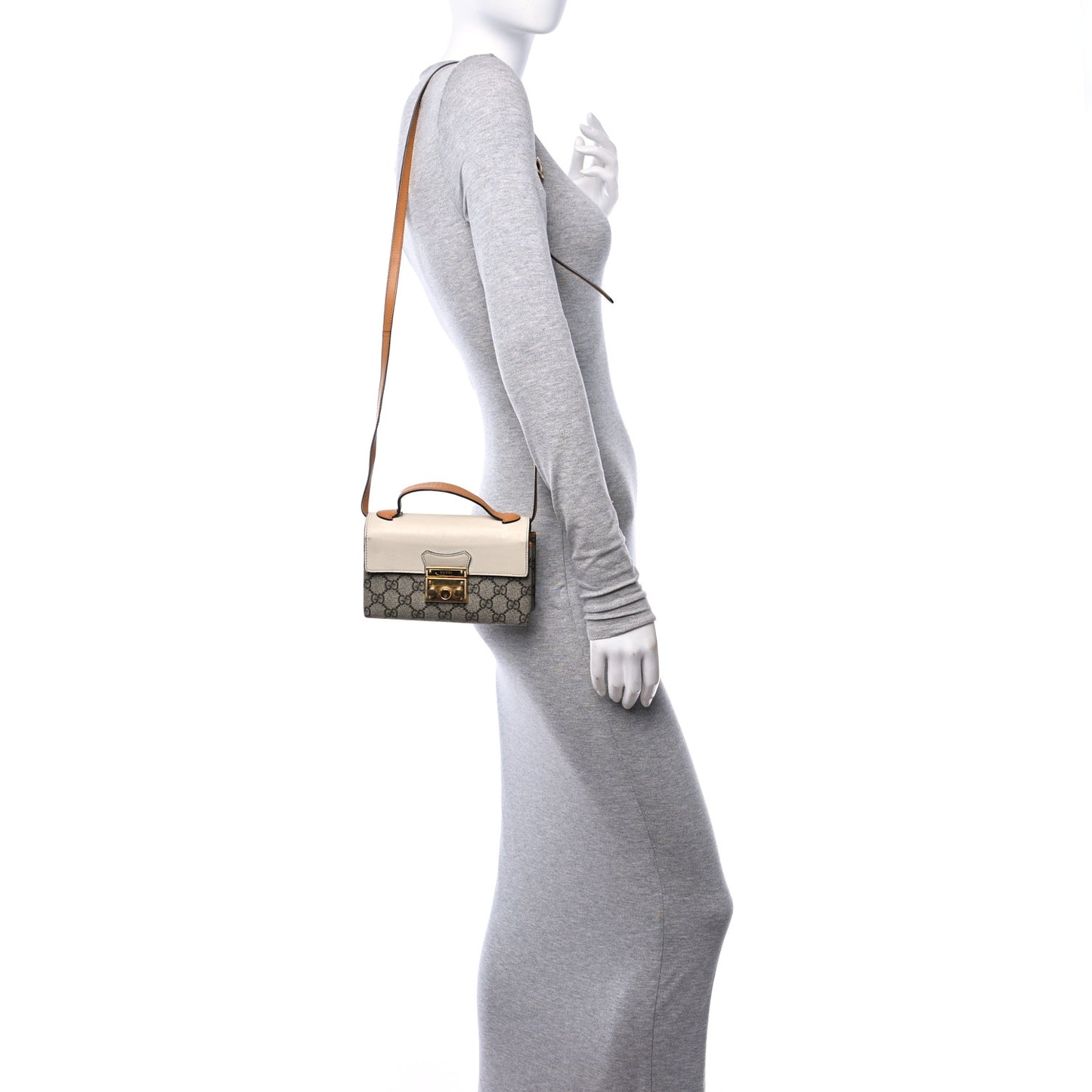 GG Supreme Monogram New Sakai Calfskin Mini Padlock Top Handle Shoulder Bag Beige Ebony Mystic White Sun Oil