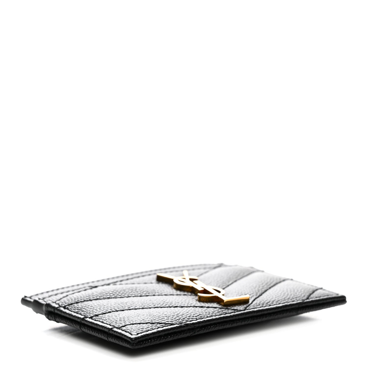 Saint Laurent Grain De Poudre Matelasse Chevron Monogram Credit Card Case Black 4 of 8