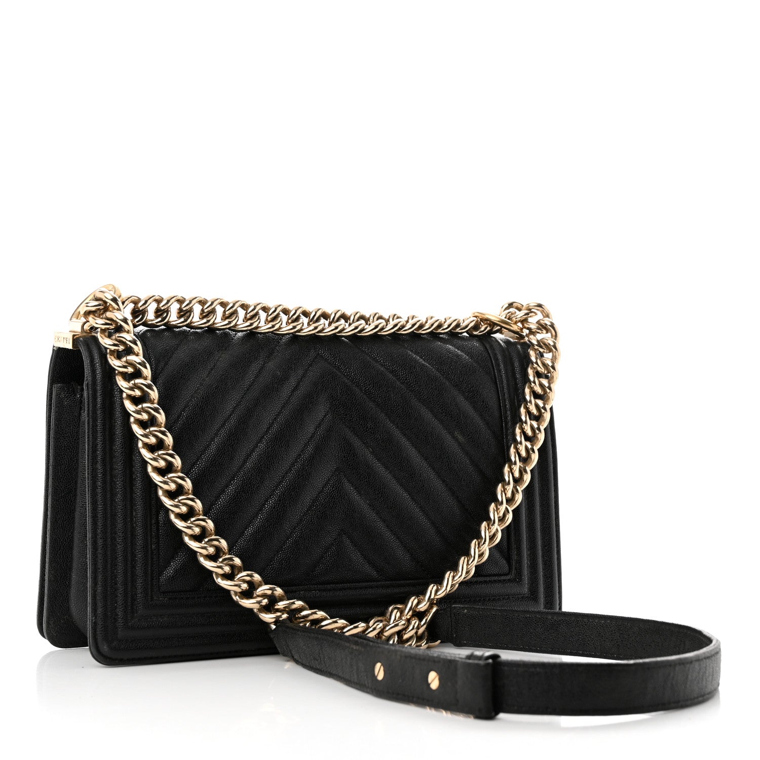 Chanel Caviar Chevron Quilted Medium Boy Flap Black 3 of 11