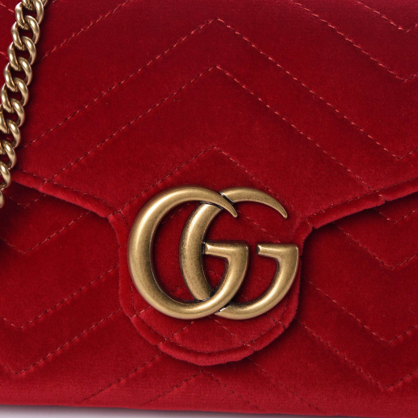 Velvet Matelasse GG Marmont Chain Wallet Hibiscus Red