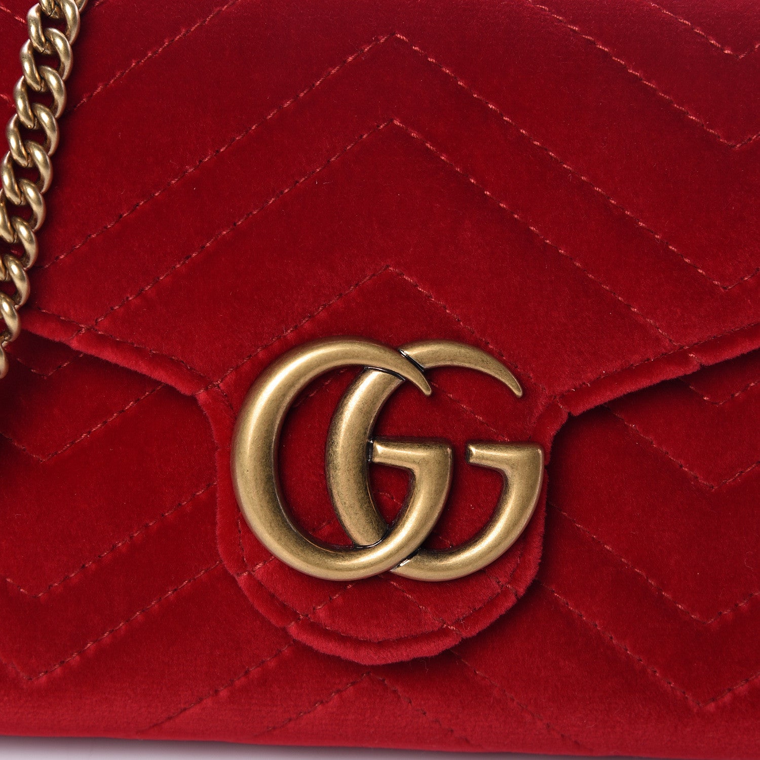 Gucci Velvet Matelasse GG Marmont Chain Wallet Hibiscus Red 8 of 11