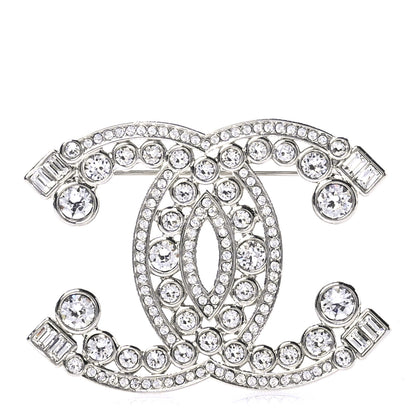 Chanel Metal Crystal CC Brooch Silver 1 of 3