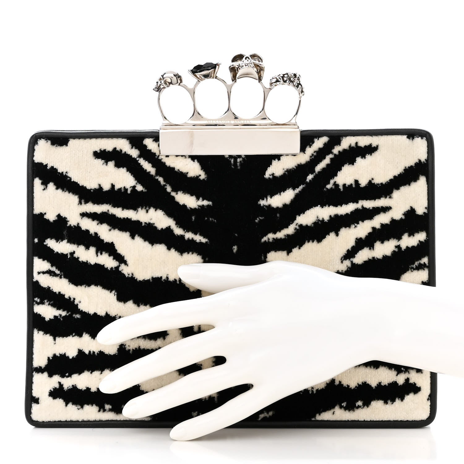 Alexander McQueen Calf Hair Zebra Print Knuckle Box Clutch 2 of 11