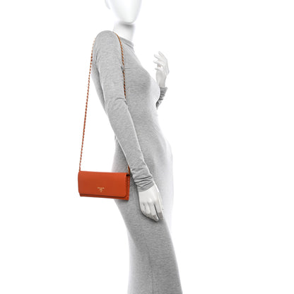 Prada Saffiano Metal Oro Chain Wallet Papaya 2 of 13