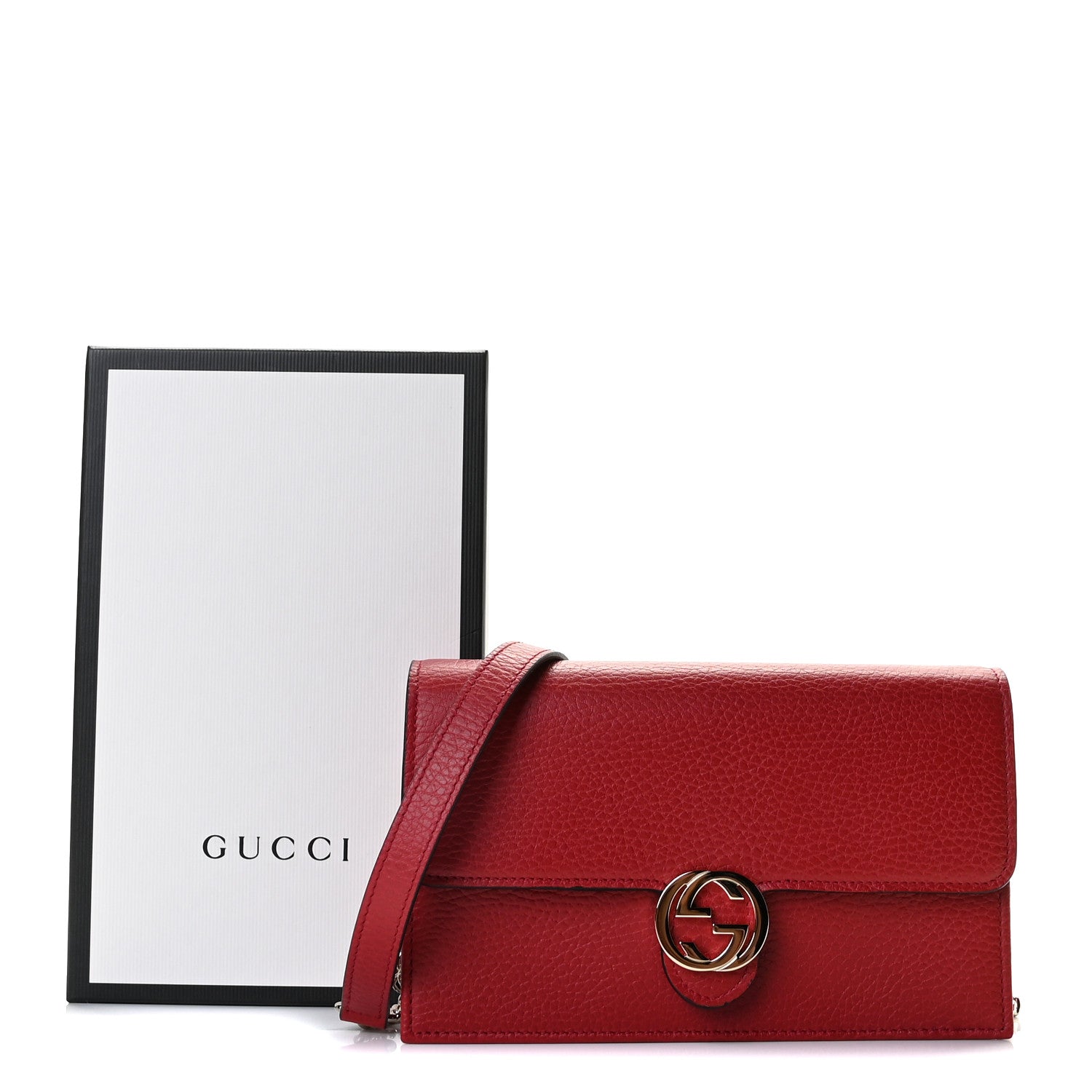 Gucci Dollar Calfskin Interlocking G Chain Wallet Red 9 of 9