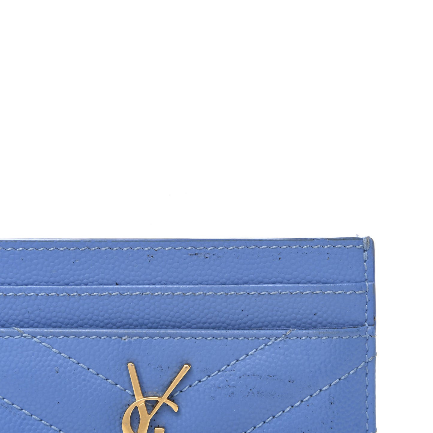 Grain De Poudre Matelasse Monogram Credit Card Case Blue Clair