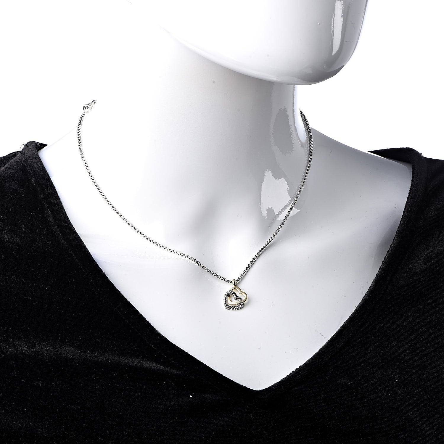 David Yurman Sterling Silver 18K Yellow Gold Cable Collectibles Interlocking Heart Pendant Necklace 2 of 6