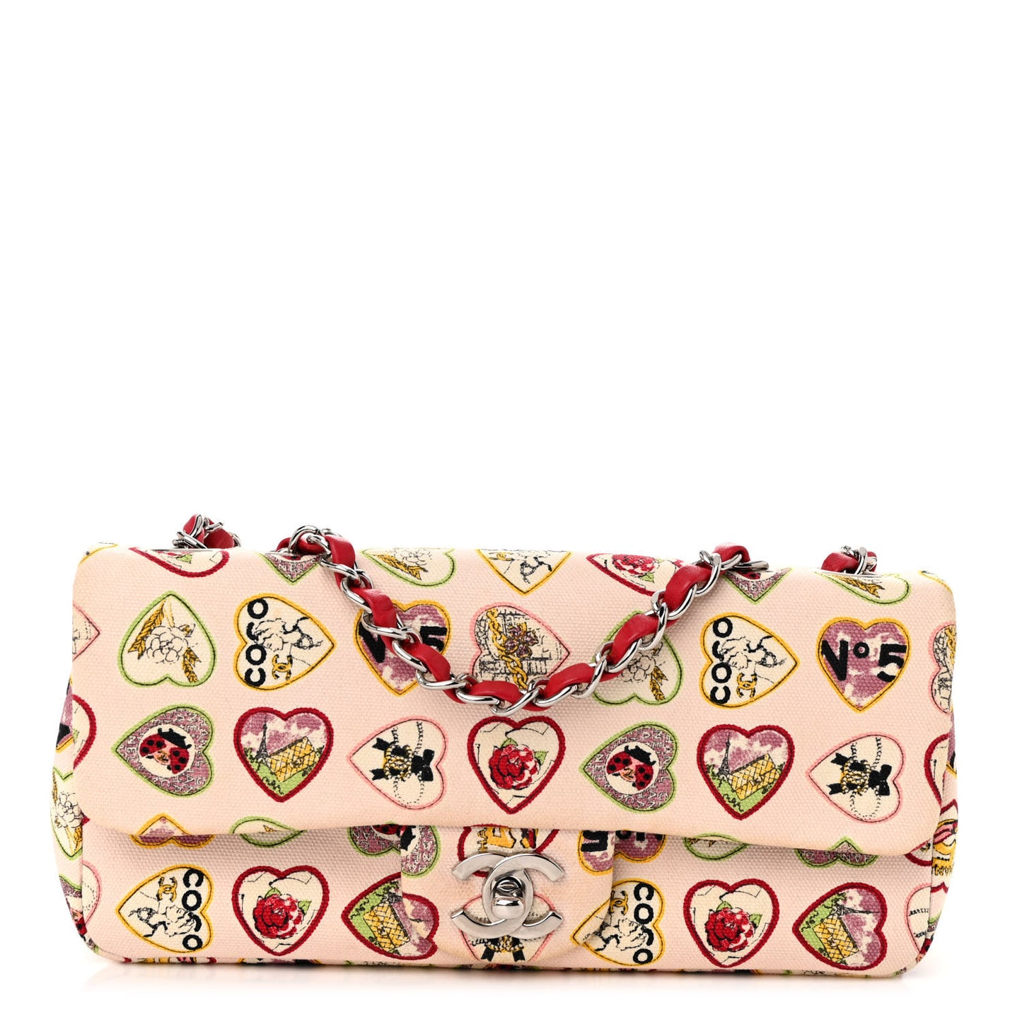Canvas Coco Hearts Small Flap Bag Pink