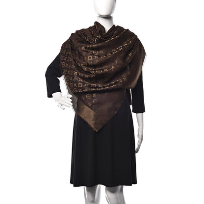 Louis Vuitton Silk Lurex Wool Monogram Shine Shawl Brown 2 of 5