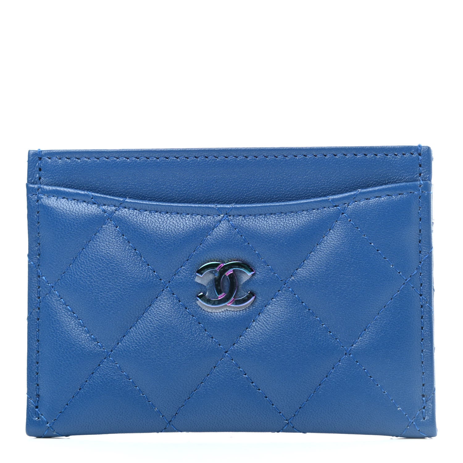Chanel Lambskin Quilted Card Holder Blue Pink 1 of 9