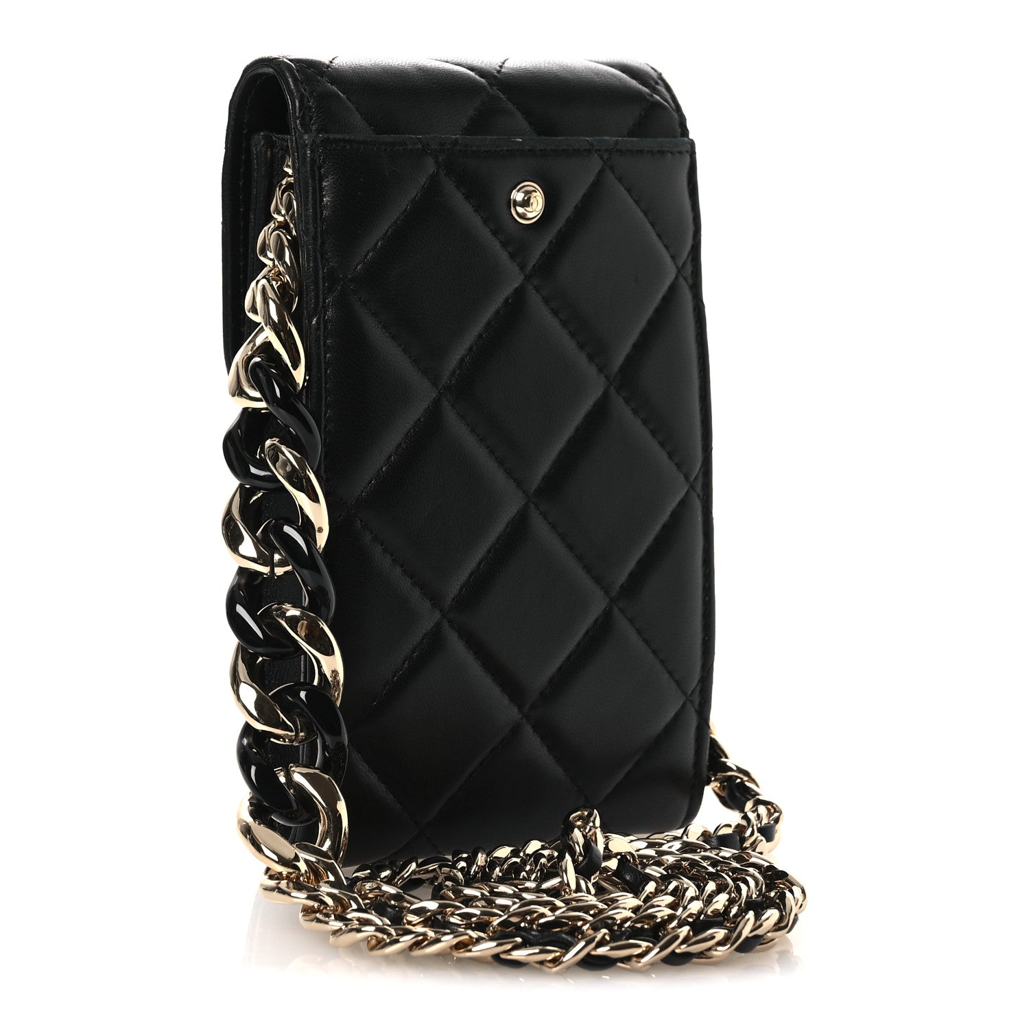 Chanel Lambskin Quilted Lacquered Chain Phone Holder With Chain