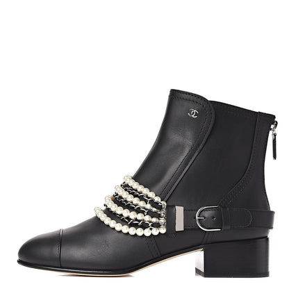 Chanel Calfskin Pearl Cap Toe Short Boots 41 Black 1 of 9