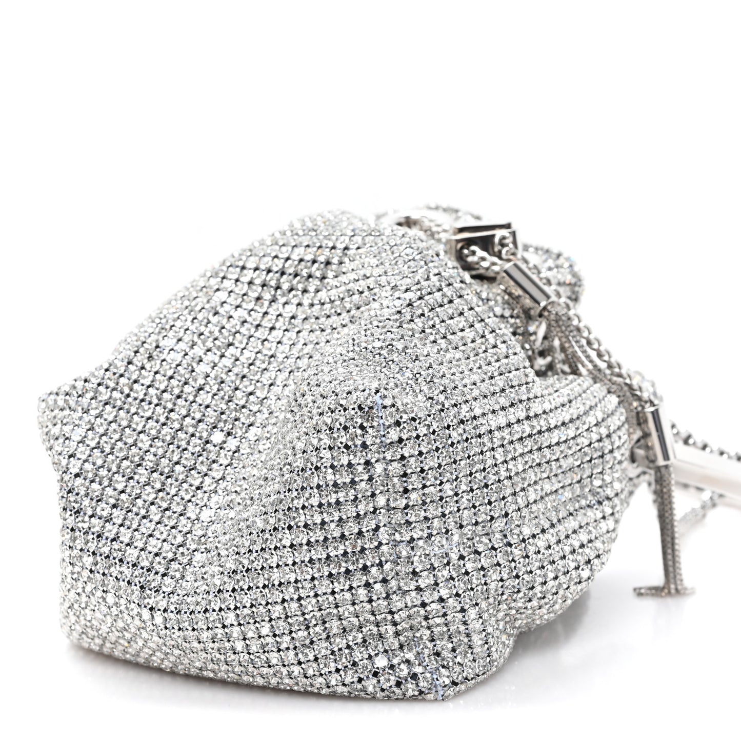 Satin Crystal Embellished Micro Bon Bon Bag Silver