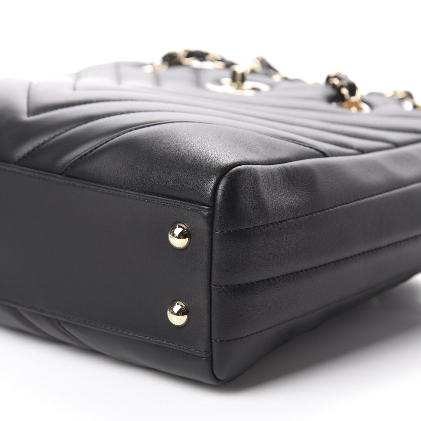 Calfskin Chevron Quilted Statement Shopping Tote Black