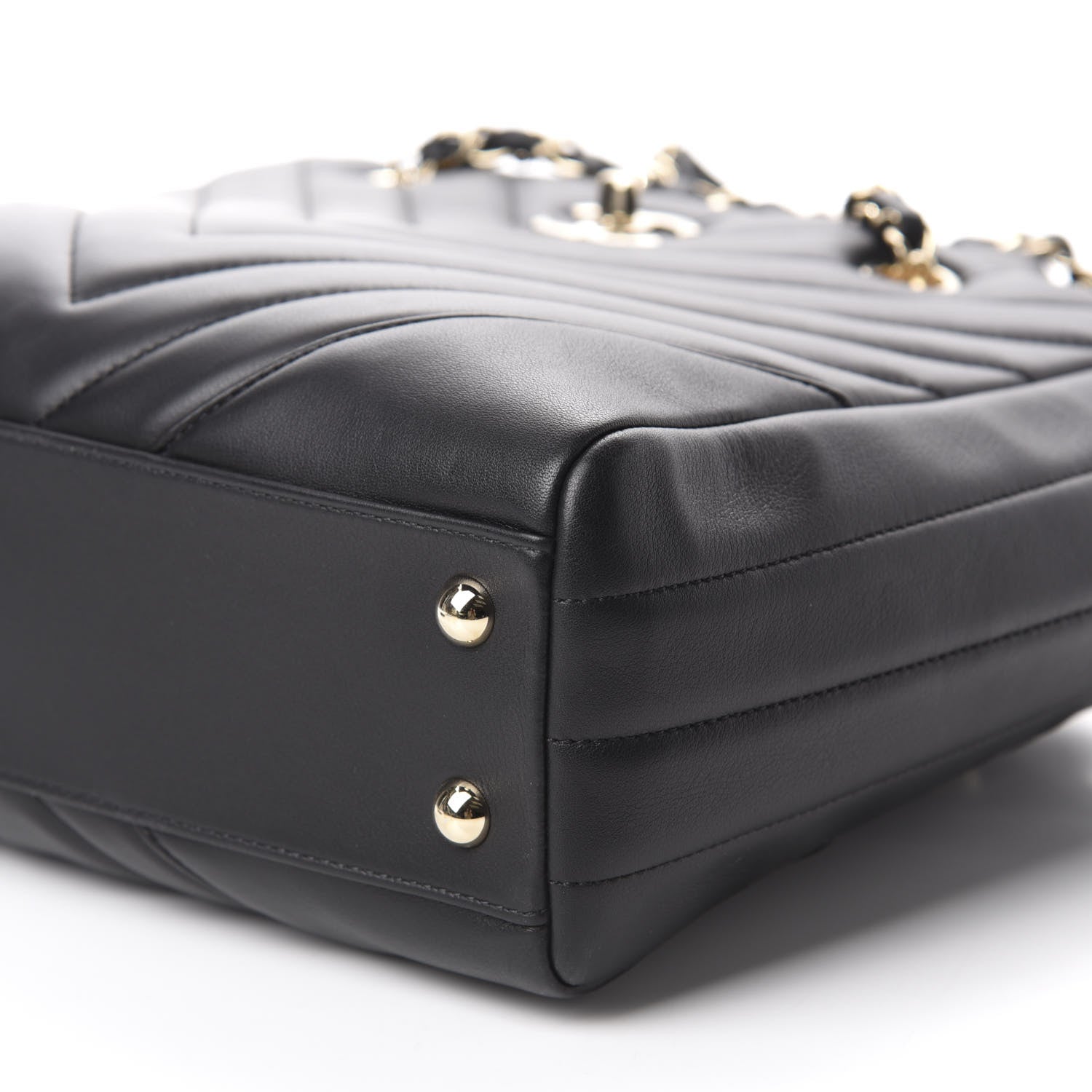 Chanel Calfskin Chevron Quilted Statement Shopping Tote Black 8 of 11