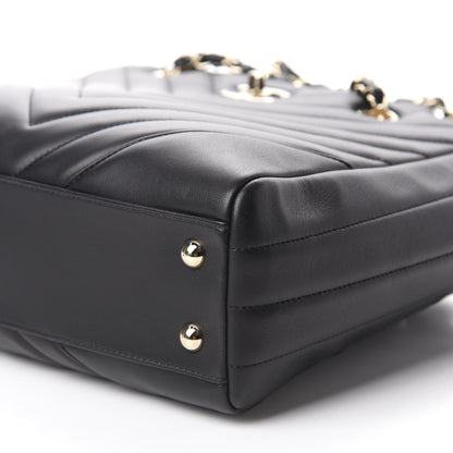 Chanel Calfskin Chevron Quilted Statement Shopping Tote Black 8 of 11