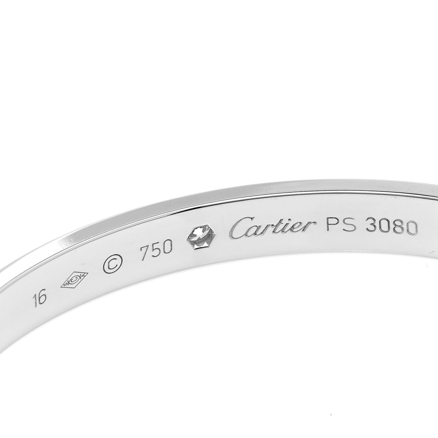 18K White Gold 1 Diamond LOVE Cuff Bracelet 16