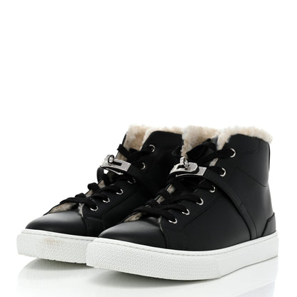 Hermes Calfskin Shearling High-Top Day Sneakers 40 Black Ecru 3 of 8