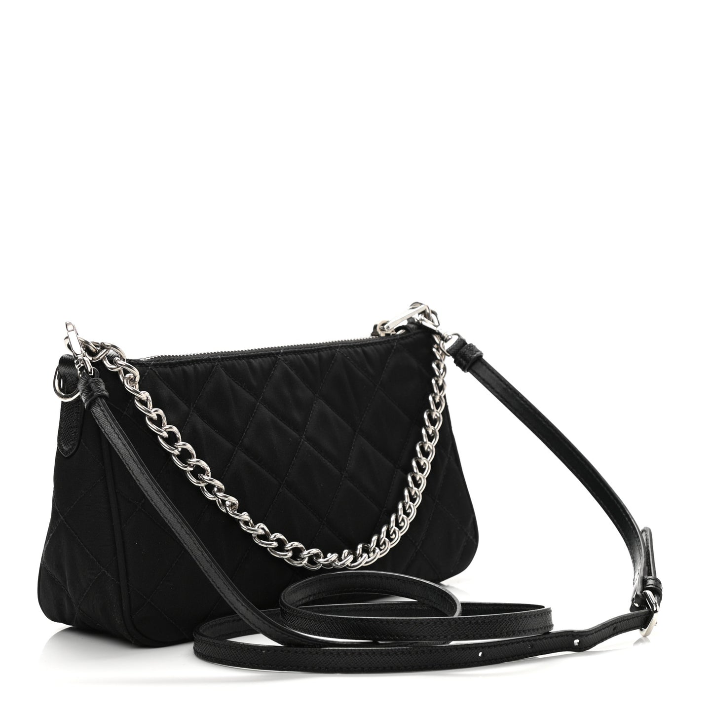 Nylon Tessuto Impuntu Quilted Crossbody Bag Black